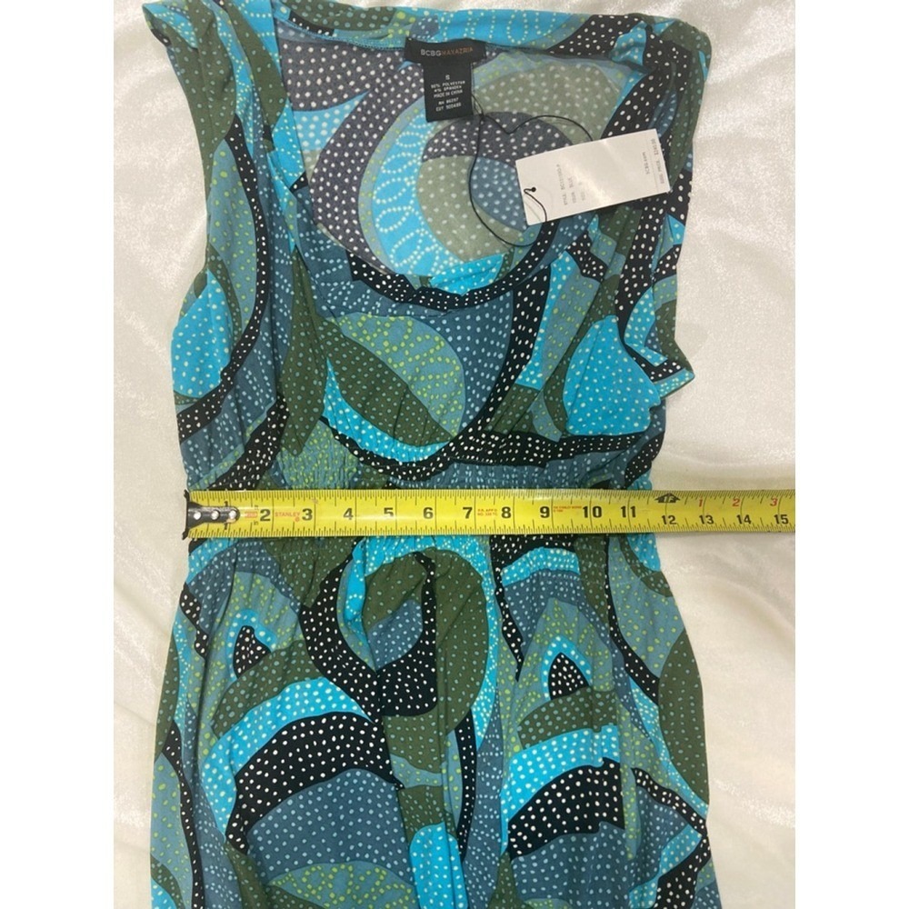 BCBGMaxAzria Dress Abstract Geometric Print Sleeveless Midi Blue Green Small NWT - Picture 9 of 13